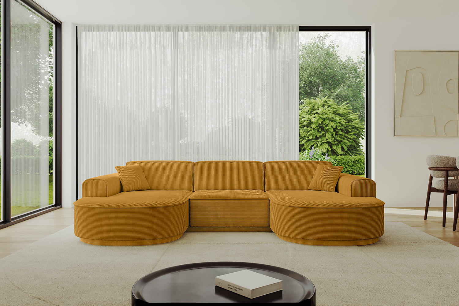WOHNLANDSCHAFT MARI-U1 - 295x163x81 cm Senfgelb Cord - Gelb/Schwarz, Holzwerkstoff/Kunststoff (295/81/163cm) - ALTDECOR