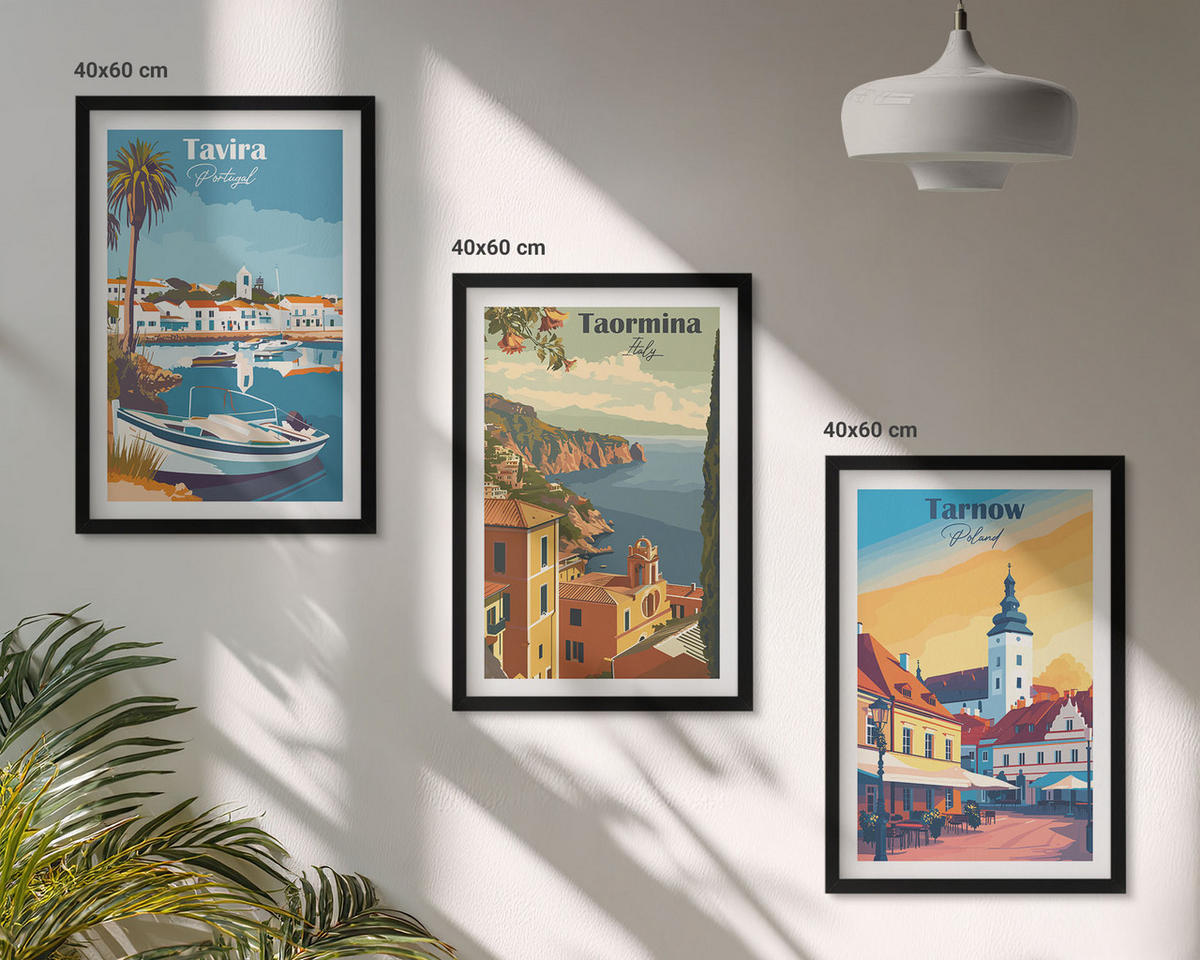 WANDBILDER 3er-Set - 40x60 cm Schwarzer Rahmen - Ansichten von Küstenstädten - Schwarz, Kunststoff (40/60cm) - ArtPrintCave