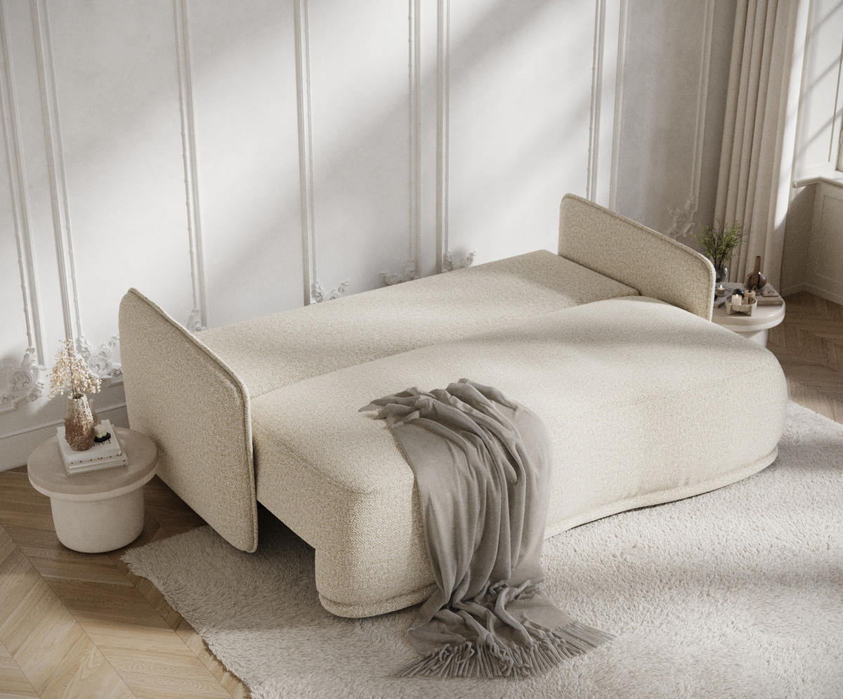 SCHLAFSOFA Mitsis Beige Plüschstoff - Beige/Schwarz, Holz/Holzwerkstoff (231/93/106cm) - Maison de Reve