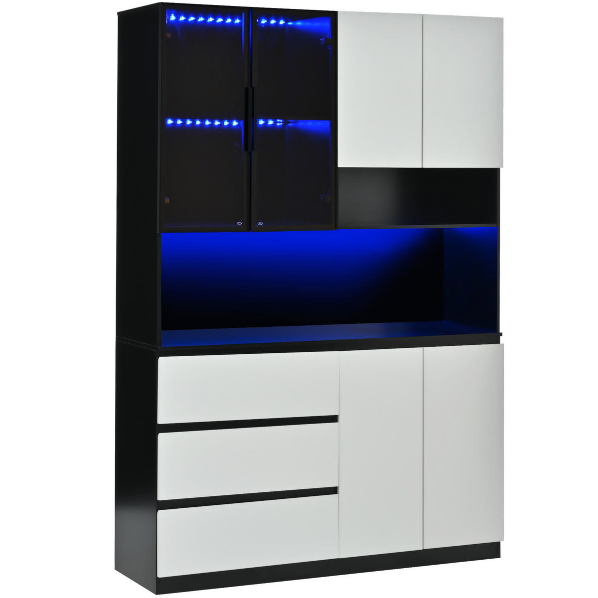 BUFFET KÜCHENSCHRANK LED Vitrine 6 Türen 3 Schubladen - Multicolor, Holzwerkstoff (120.5/180/40cm) - FLIEKS