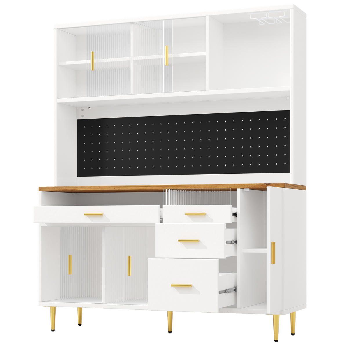 BUFFET 145/39/171 cm weiß aus MDF und Glas mit LED - Weiß, Glas (145/171/24cm) - OKWISH