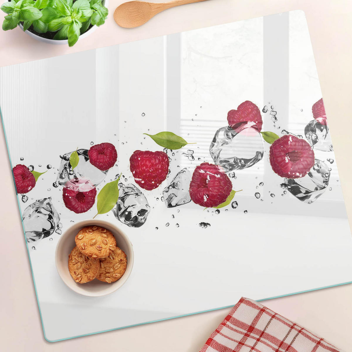 GLASPLATTE 60x52 cm Himbeere und Wasser - Pink, Glas (60/0.4/52cm) - TULUP