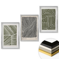 WANDBILDER 3er Set - 40x60 cm Silberner Rahmen - Muster Linien Formen grün - Silberfarben, Kunststoff (40/60cm) - ArtPrintCave