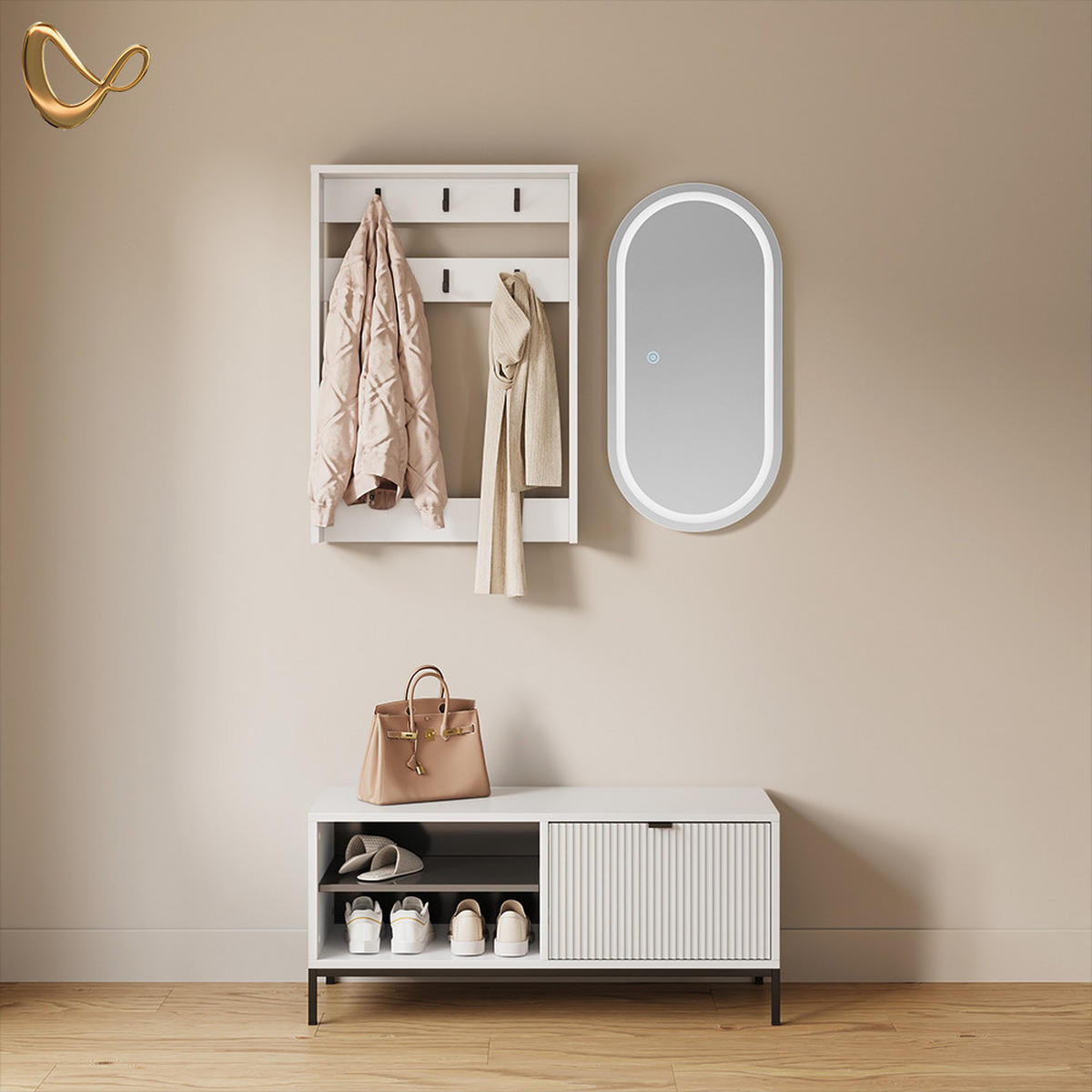 GARDEROBE Aterno Weiß Set, 3 Teile - Weiß, Holzwerkstoff (100/45/40cm) - Livinity®