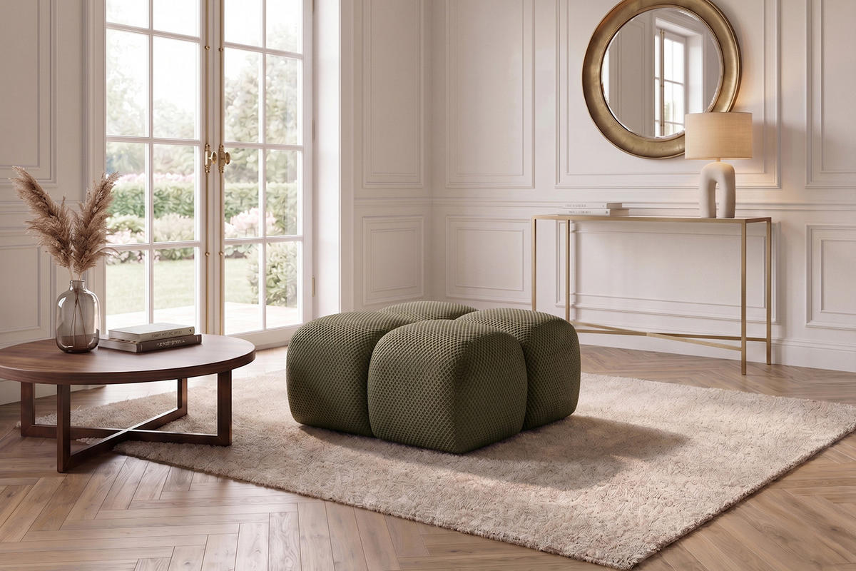 HOCKER, Pouf, Strukturierter Premiumstoff Sonic, Grün, Averro - Grün, Holz (88/42/88cm) - Kaiser Möbel