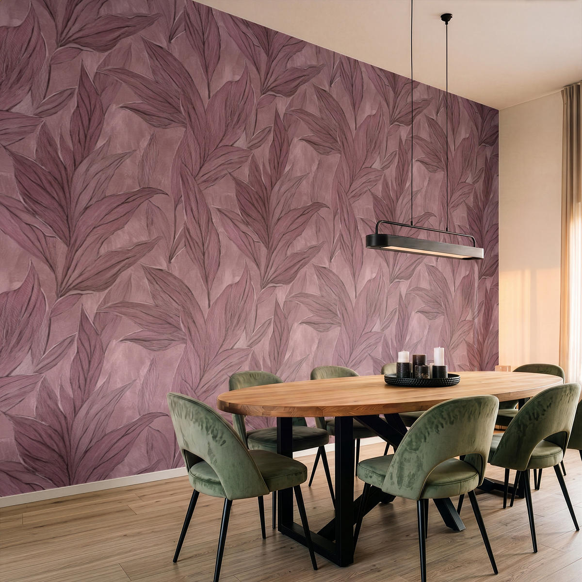 TAPETE - Blätter - Muster - Lila - 500x300 cm - Altrosa, Papier (500/300cm) - OnlyWow