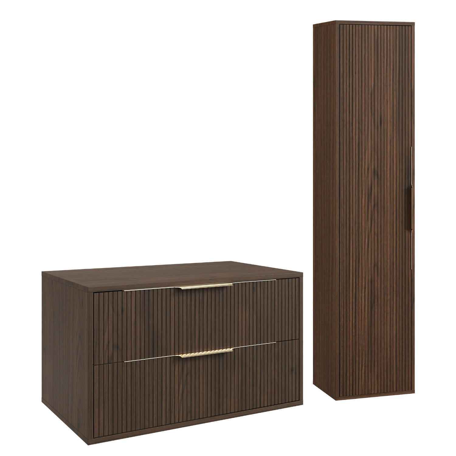 BADMÖBEL-SET Rimini 2 Teile Walnuss Braun - 80 x 46 x 46 cm - Walnussfarben/Braun, Holz (80/46/46cm) - Badplaats