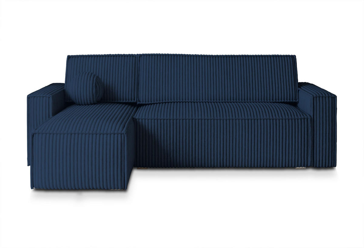 ECKSOFA RAVELO T Blau Kordstoff mit Schlaffunktion - Blau, Holz (240/140cm) - MASSENO