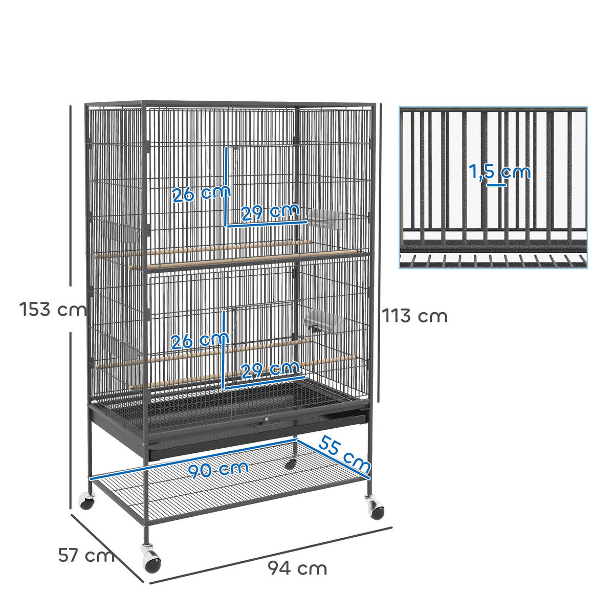 VOGELKÄFIG DE-10975 Grau - Grau, Metall (57/153/94cm) - ComfortXL