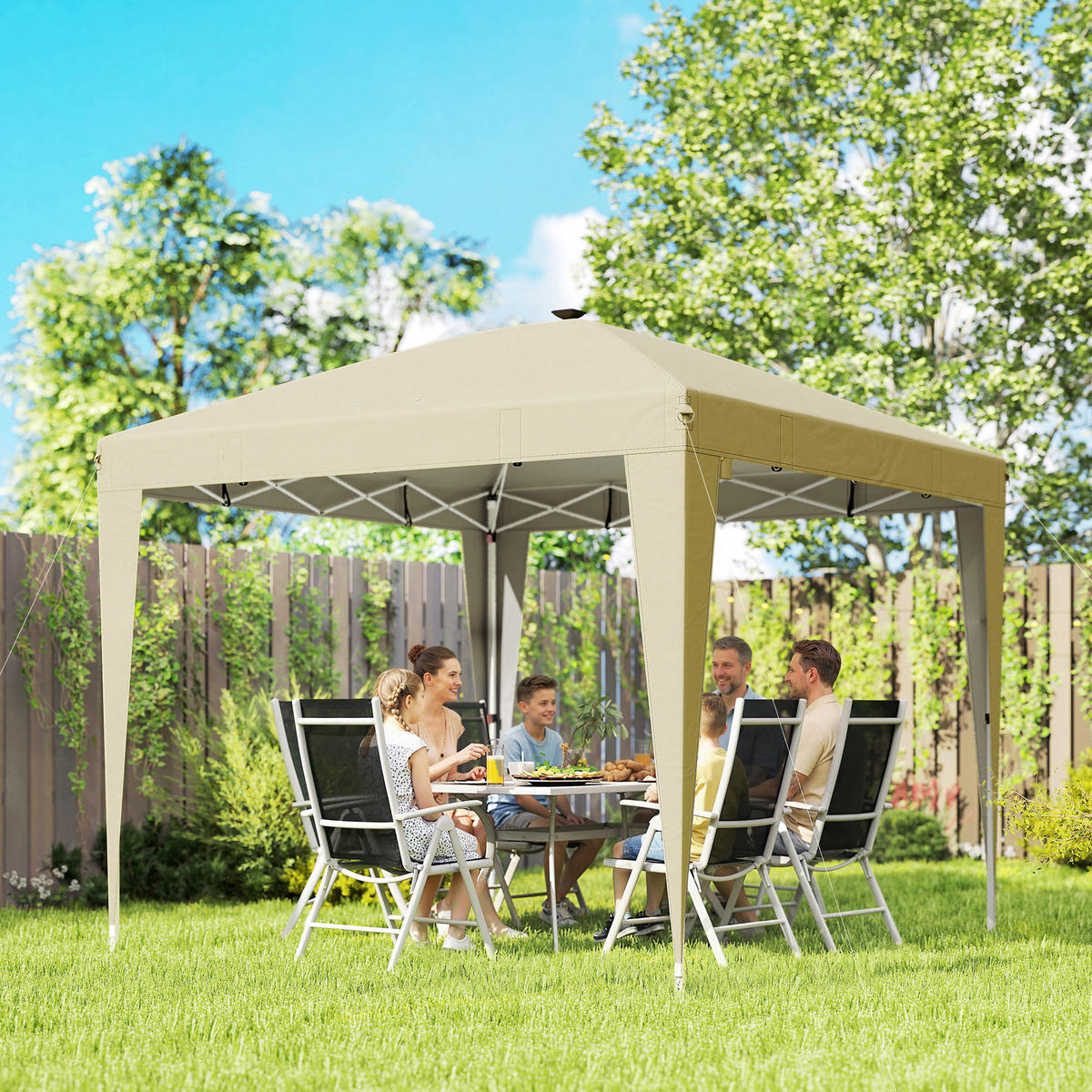 PAVILLON DE-14066 mit Beleuchtung, höhenverstellbar, Fernbedienung Creme - Creme, Metall (297/288/297cm) - ComfortXL
