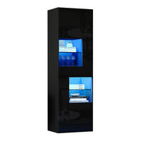 VITRINE aus Spanplatte und Glas 55x38x170 cm Schwarz mit LED-Beleuchtung, Schublade und 11 Ablageflächen - Schwarz, Holzwerkstoff (55/170/38cm) - IVMEU