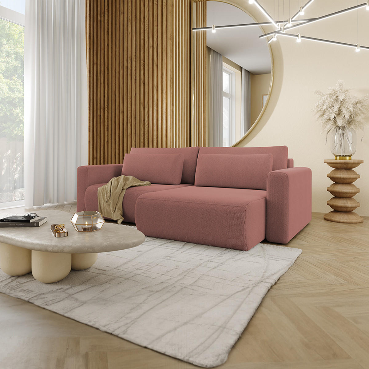 ECKSOFA Evy 3 Sitzplätze Rose - Pink, Holz (240/149cm) - Petits-meubles