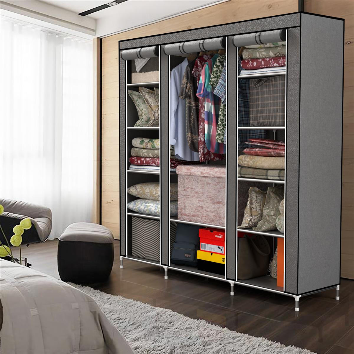 KLEIDERSCHRANK FALTBAR - Grau, Textil (45/175/150cm) - Intirilife