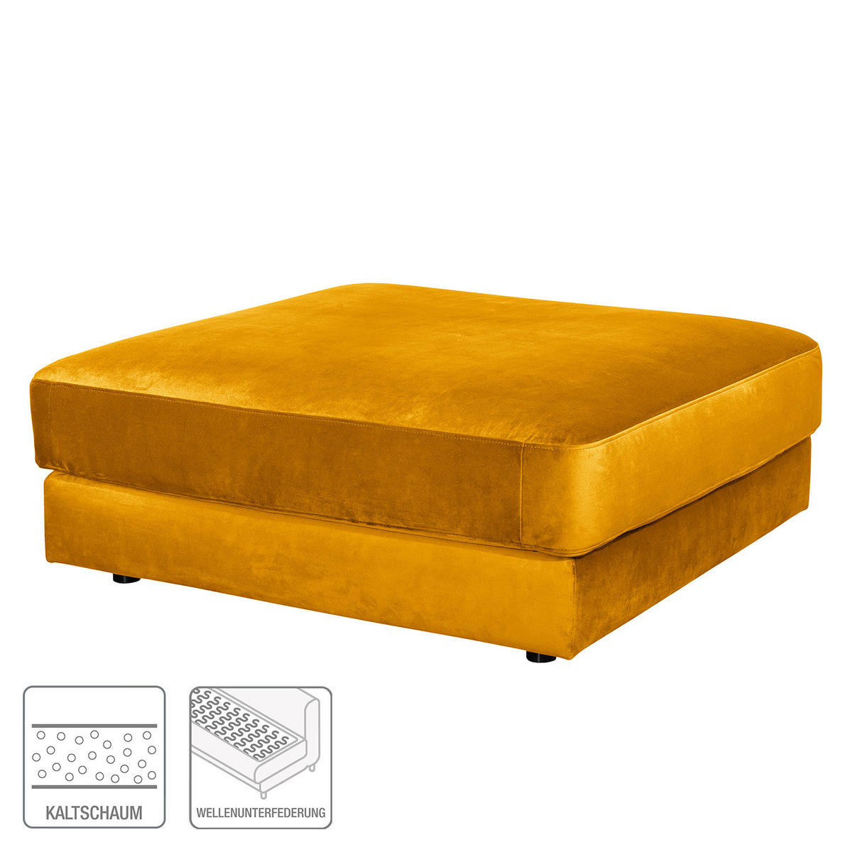 POLSTERHOCKER - Samt - Gelb/Schwarz, Textil/Metall (112/42/112cm) - home24