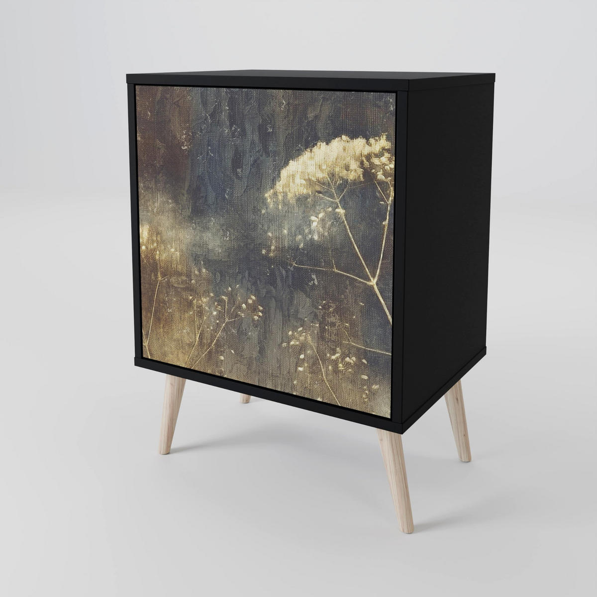 SIDEBOARD GENTLE POWER, Schwarz, 57,5x42x75,5 cm, Goldfarbene Metallfüße - Goldfarben/Multicolor, Holzwerkstoff/Metall (57.5/75.5/42cm) - SpaceRebels