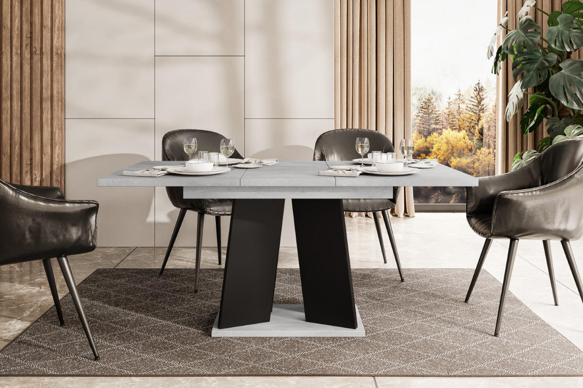ESSTISCH ausziehbar 120 -160x90x75 cm - Betonoptik K350/Schwarz - UFOM - Schwarz, Holzwerkstoff (120/90/75cm) - ALTDECOR