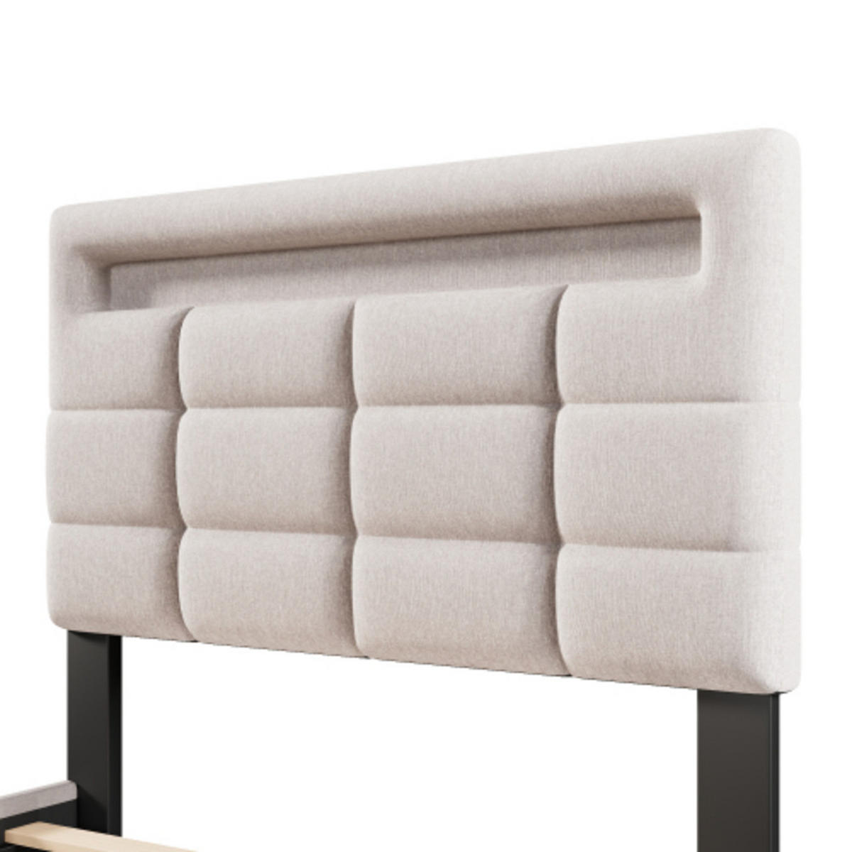 POLSTERBETT 90 × 200 cm mit Leinenbezug, hydraulischem Stauraum, 16-Farben-LED-Leiste und USB-Anschluss, beige - Beige, Textil (90/200cm) - Luhomfu