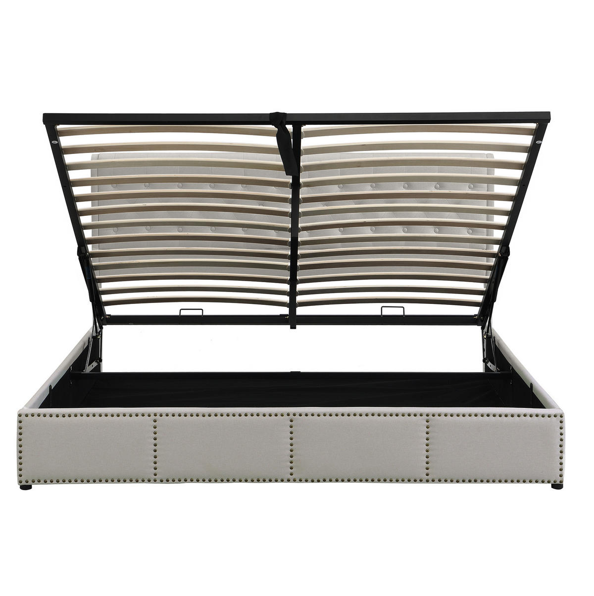 POLSTERBETT 140/190 cm Grau mit Hydraulikbettkasten und Nietenverzierung - Grau, Textil (140/200cm) - OKWISH
