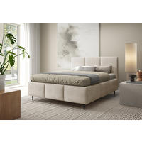 POLSTERBETT VALERIO mit Beinen mit Bettkasten, Bett 180x200,Doppelbett,Lattenrost,Boxspringbett-Optik,ohne Matratze,Schlafzimmer-Beige - Beige, Holz (180/200cm) - Furnistar