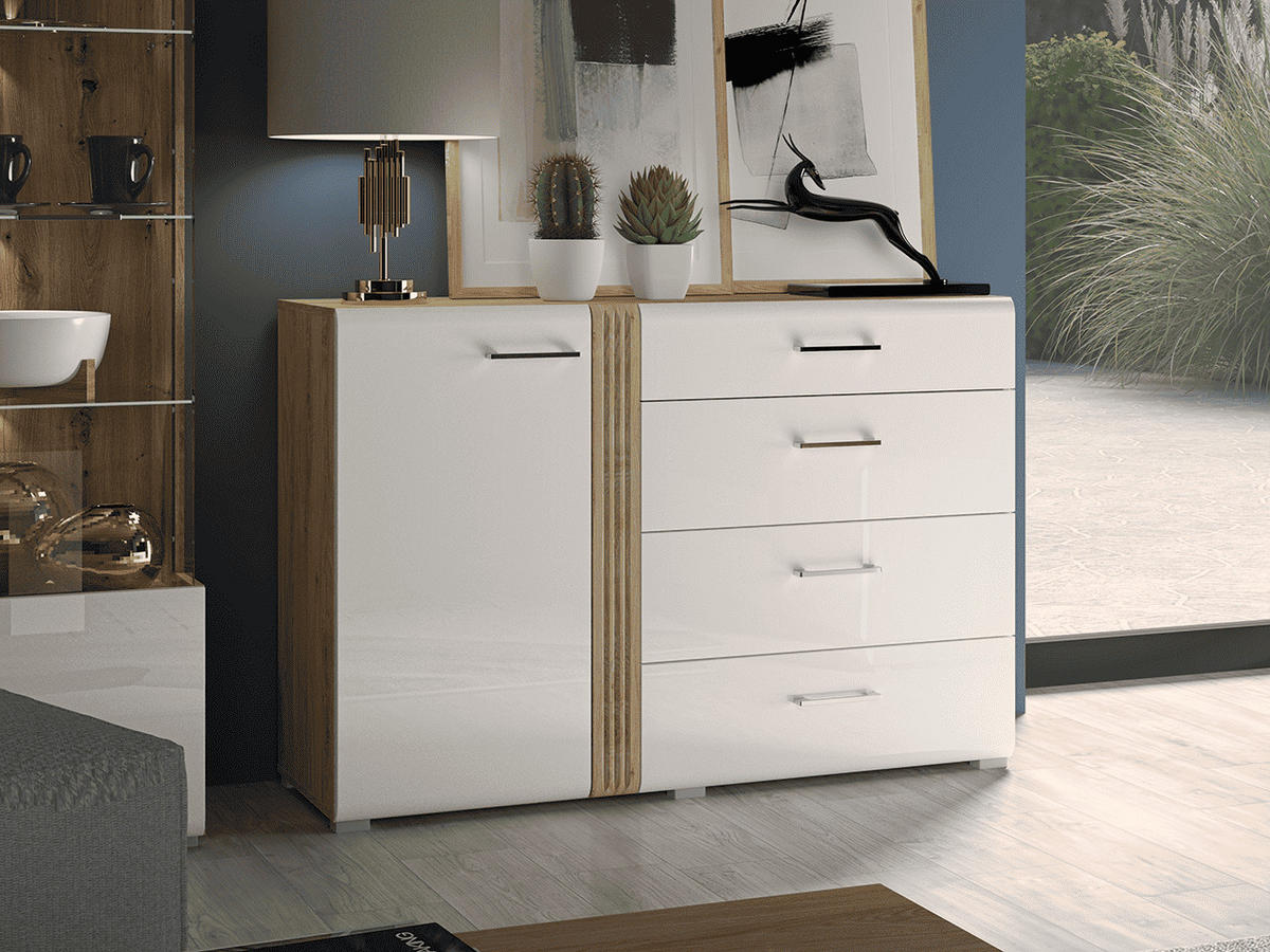 KOMMODE – 134 cm – Adagio – Weiß / Eichefarben - Eichefarben/Weiß, Holzwerkstoff (134/90/42cm) - hi-markt