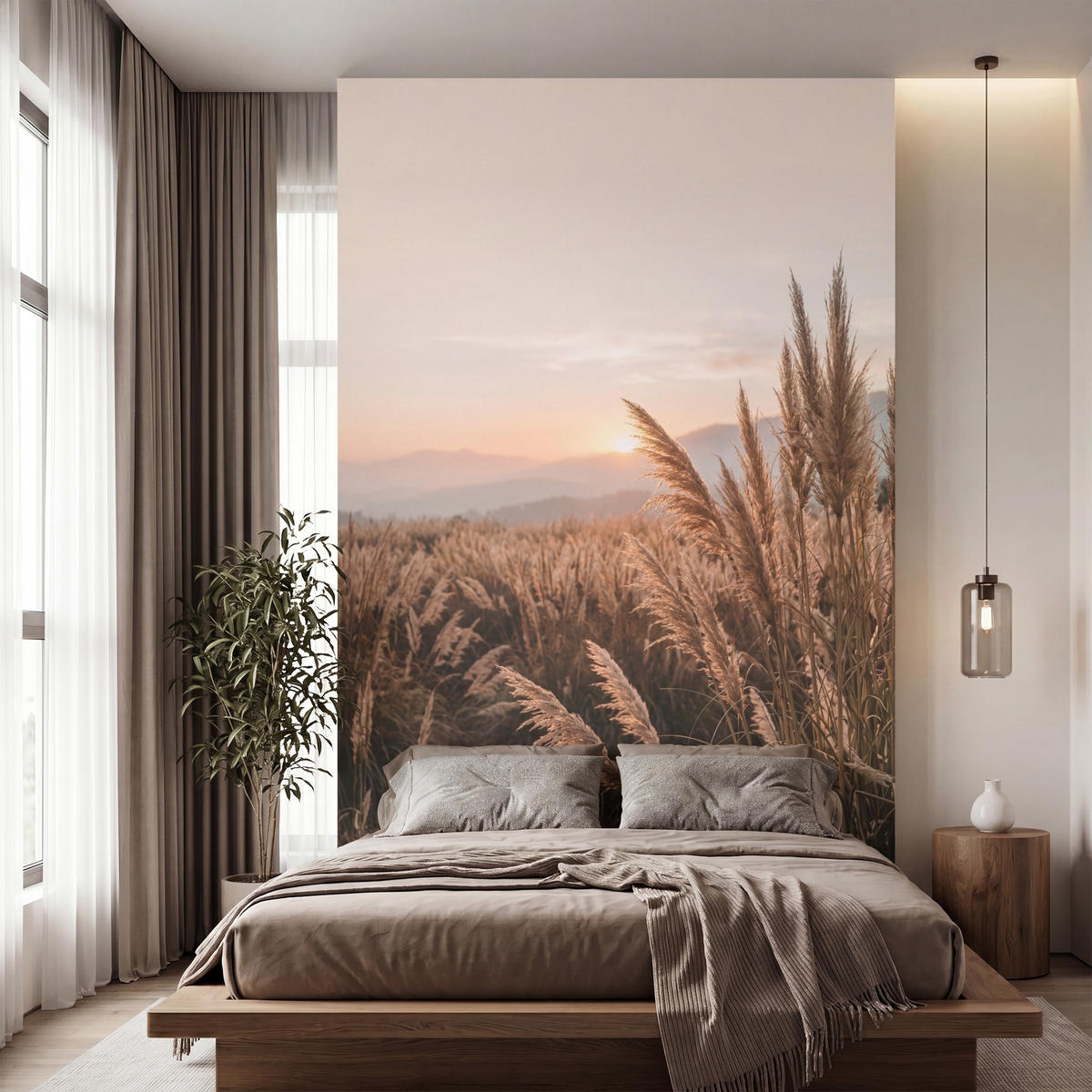 TAPETE - Gras - Feld - Sonne - Natur - 180x300 cm - Sandfarben, Papier (180/300cm) - OnlyWow