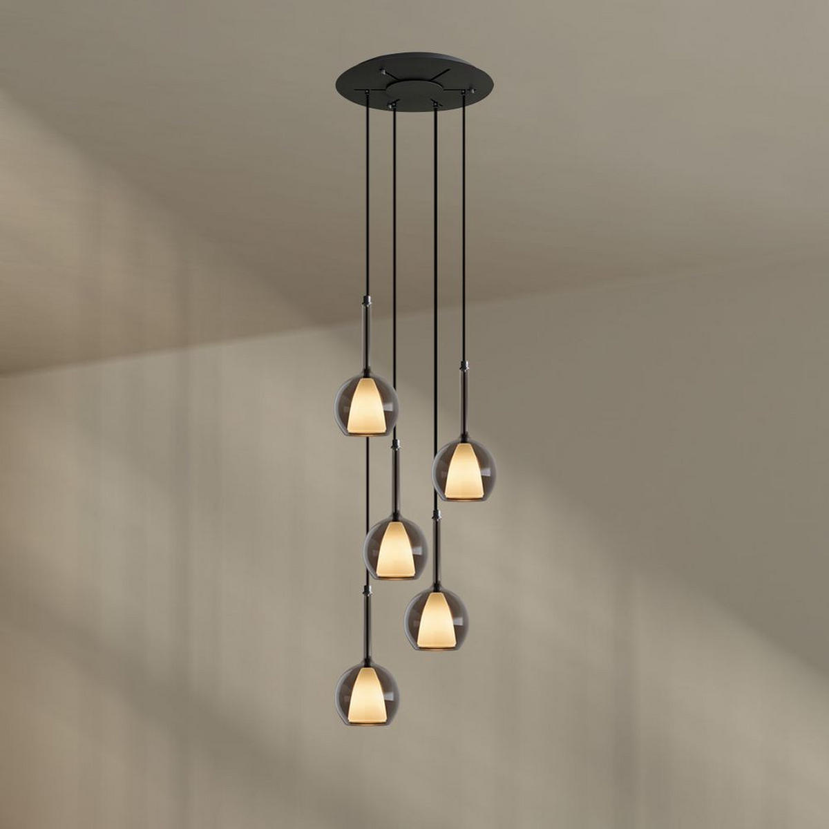 GALERIELEUCHTE Belluna 5-flammig Rauch Ø 14cm - Anthrazit, Glas (14/14/35cm) - s.luce