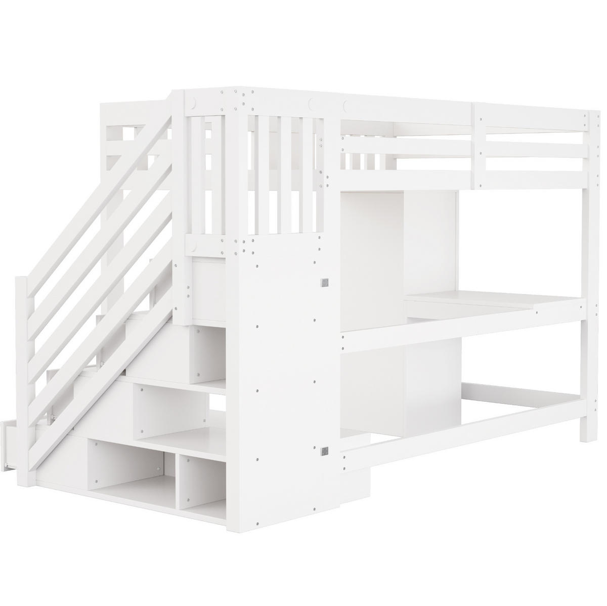 HOCHBETT 140/200 cm weiß aus Holz mit Stauraumtreppe, Schreibtisch und LED - Weiß, Holzwerkstoff (140/200cm) - OKWISH