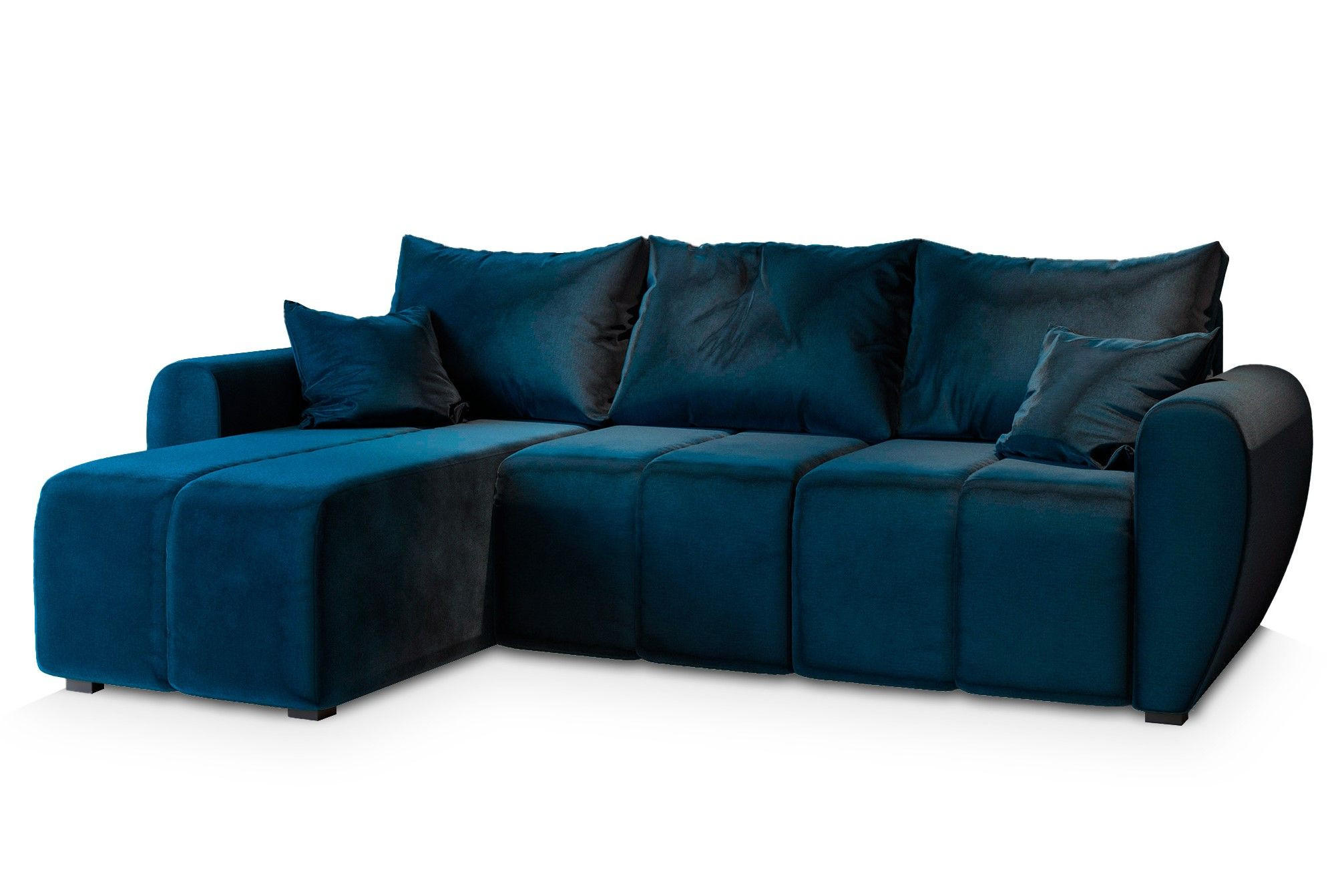 ECKSOFA MADISON Blau Plüsch-Stoff mit Schlaffunktion - Blau, Holz (246/143cm) - MASSENO