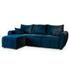 ECKSOFA MADISON Blau Plüsch-Stoff mit Schlaffunktion - Blau, Holz (246/143cm) - MASSENO