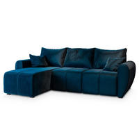 ECKSOFA MADISON Blau Plüsch-Stoff mit Schlaffunktion - Blau, Holz (246/143cm) - MASSENO