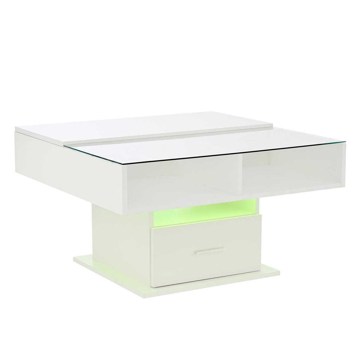 KONFERENČNÍ stolek 78/78/59,5 cm bílý z dřevotřísky s LED osvětlením a úložným prostorem - bílá, kompozitní dřevo (78/78/59.5cm) - OKWISH