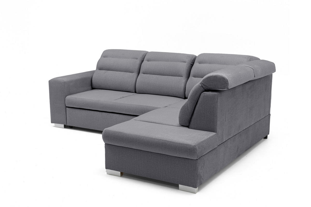 ECKSOFA CLOUD L Rechts mit Schlaffunktion 120x190 Velours Grau - Chromfarben/Grau, Holz/Kunststoff (260/202cm) - Muffo