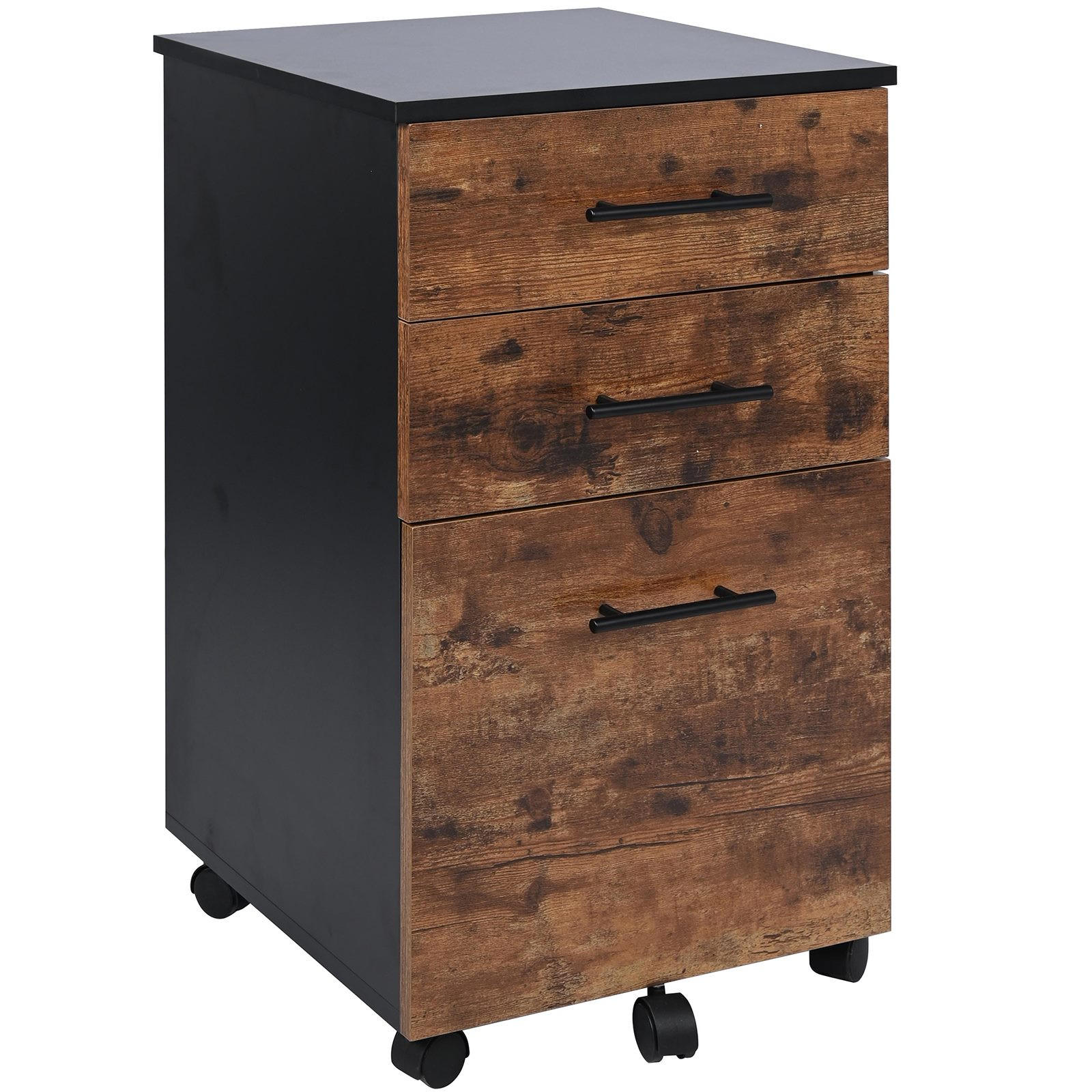 ROLLCONTAINER Holzoptik Schwarz Dunkelbraun 3 Schubladen 40x42x72 cm - Dunkelbraun/Schwarz, Holzwerkstoff/Metall (42/72/40cm) - Begryf