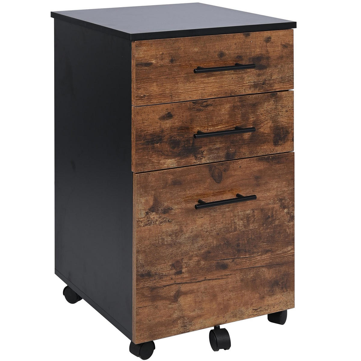 ROLLCONTAINER Holzoptik Schwarz Dunkelbraun 3 Schubladen 40x42x72 cm - Dunkelbraun/Schwarz, Holzwerkstoff/Metall (42/72/40cm) - Begryf