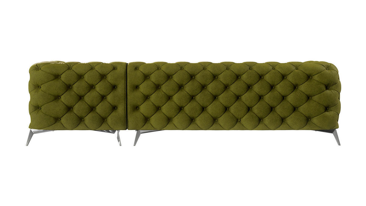 ECKSOFA Chesterfield Laura Olive Samt - Silberfarben/Olivgrün, Holz/Textil (305/200cm) - S-Style Möbel