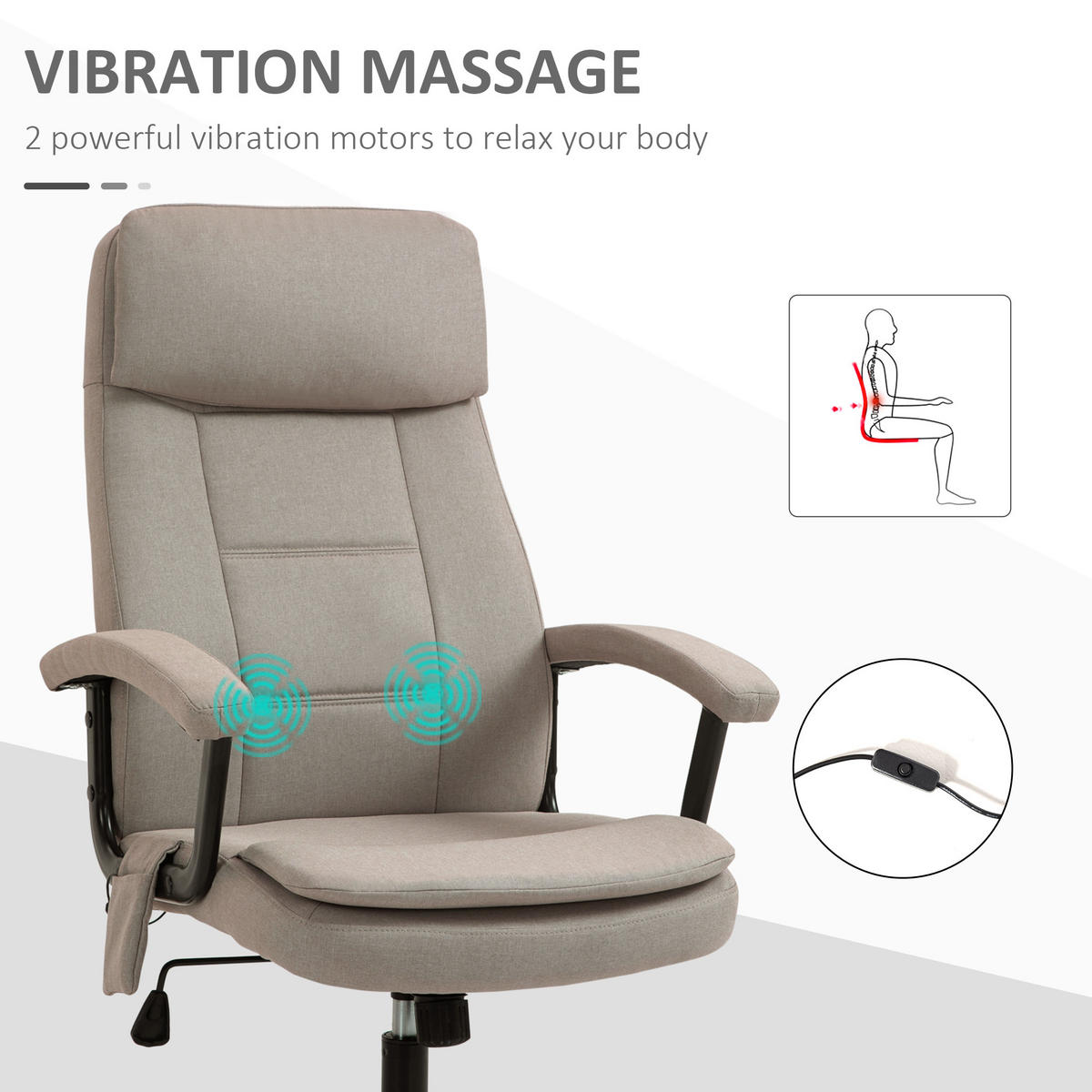 MASSAGEBÜROSTUHL Drehstuhl höhenverstellbar Lendenwirbelsäulenmassage Beige - Beige, Kunststoff (70/121/63cm) - Vinsetto