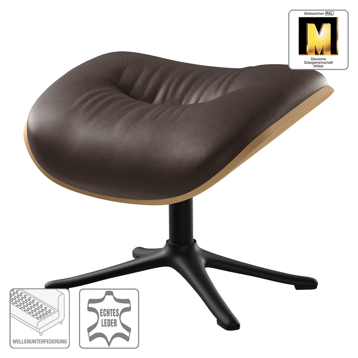 POLSTERHOCKER - Dunkelbraun/Schwarz, Leder/Metall (44/39/42cm) - home24