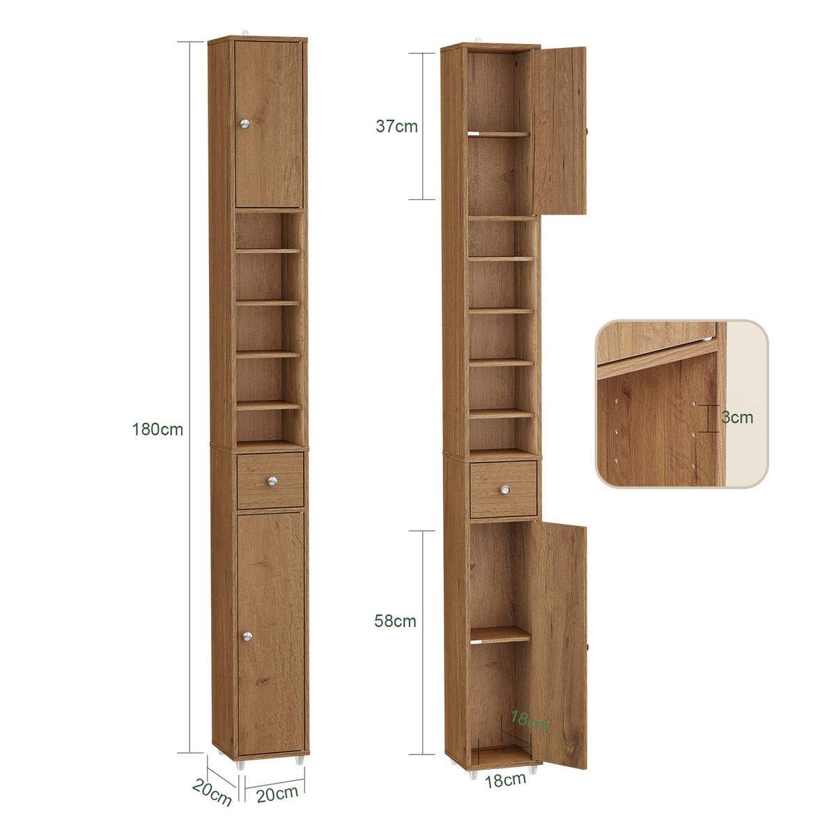 HOCHSCHRANK Vintage - Hellbraun, Holzwerkstoff (20/180/20cm) - SoBuy