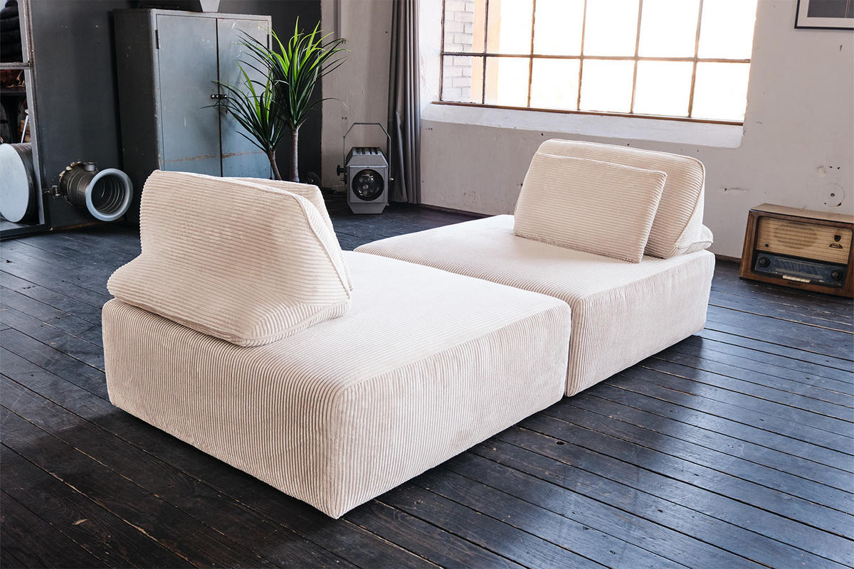 MODULSOFA WIOLO SOFT 2 MODULE 2 KISSEN Cremeweiß Cord - Creme/Schwarz, Kunststoff/Textil (222/84/111cm) - KAWOLA