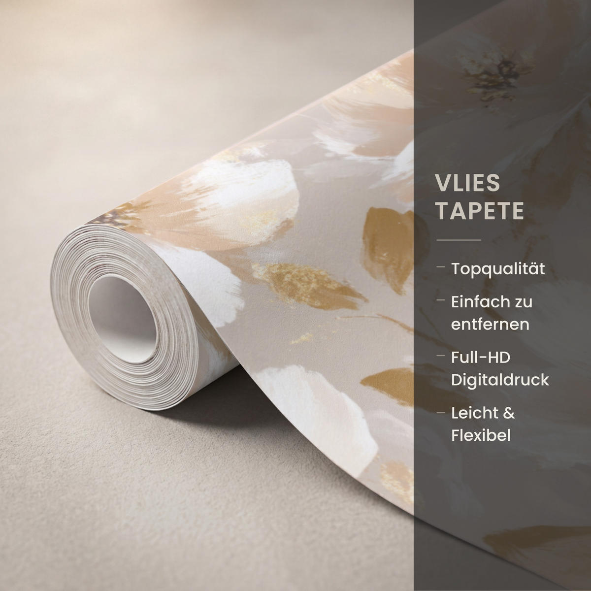 TAPETE - Blumen - künstlerisch - Gold - 160x200 cm - Beige, Papier (160/200cm) - OnlyWow