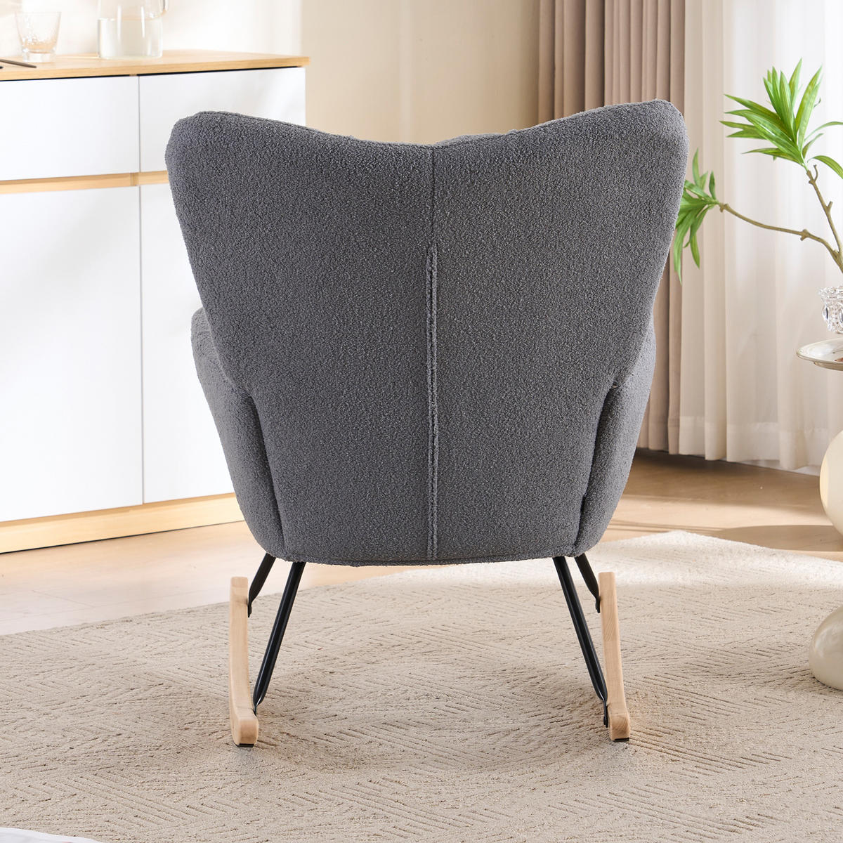 SCHAUKELSTUHL 73/92/94 cm Grau mit Massivholzrahmen für Wohnzimmer Schlafzimmer Balkon - Grau, Textil (92/94/73cm) - OKWISH