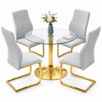 TISCH-STUHL-SET Glas 85 cm Gold Hellgrau 5-tlg. - Goldfarben, Metall (85/76/85cm) - Meubliv