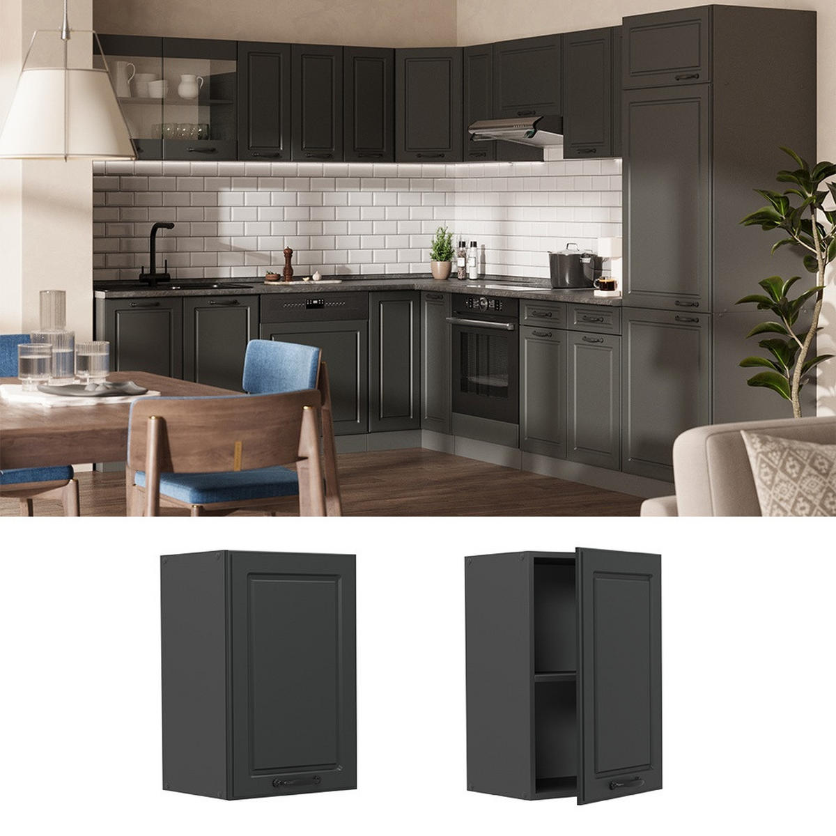 HÄNGESCHRANK R-Line Anthrazit Landhaus 40 cm - Anthrazit, Holzwerkstoff (40/60/31cm) - Vicco