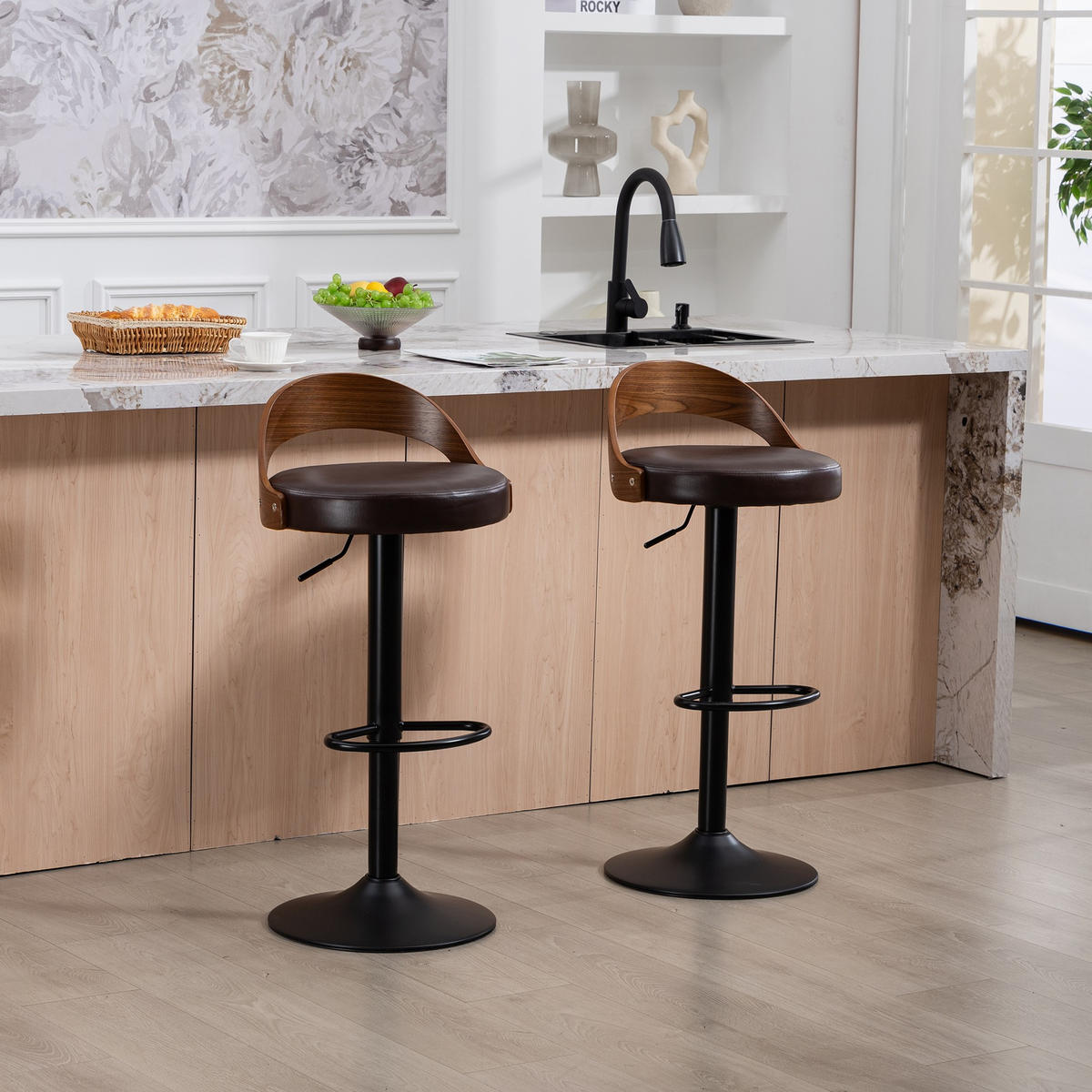 BARHOCKER,DREHSTUHL,RATTAN 360° drehbar2er-Set,Braun - Braun, Metall (42/77/42.5cm) - LVHOM
