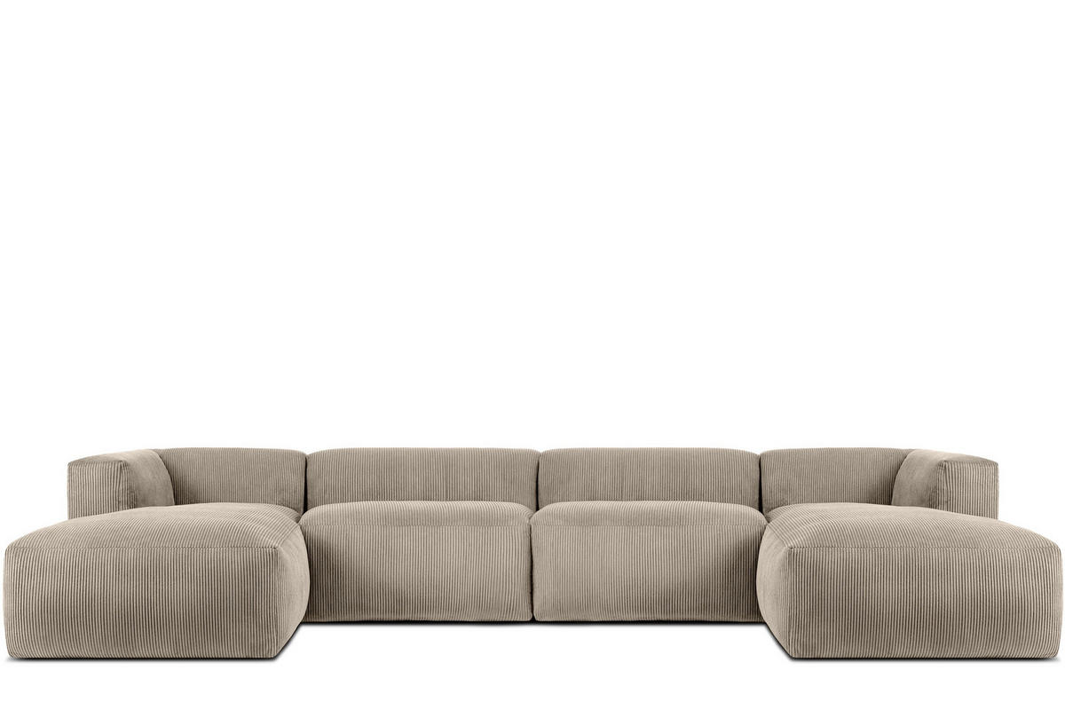 PANORAMA-ECKSOFA BUFFO 7/8 Sitzer mit extrem weicher Sitzfläche, Kordstoff, beige - Beige, Textil (424/73/180cm) - KONSIMO®