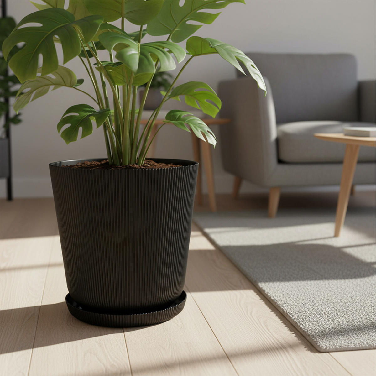 2XBLUMENTOPF - Schwarz, Kunststoff (20cm) - Relaxdays