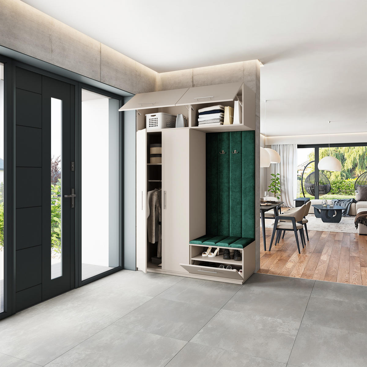 GARDEROBENSCHRANK REMA 150/240/60 cm Modern Garderobe-Set Kaschmir - Kaschmir/Grün, Holzwerkstoff (150/240/60cm) - MASSENO