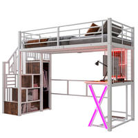 HOCHBETT 90/200 cm mit LED-Beleuchtung, Schreibtisch und Kleiderschrank - Weiß, Metall (90/200cm) - Flora Grace