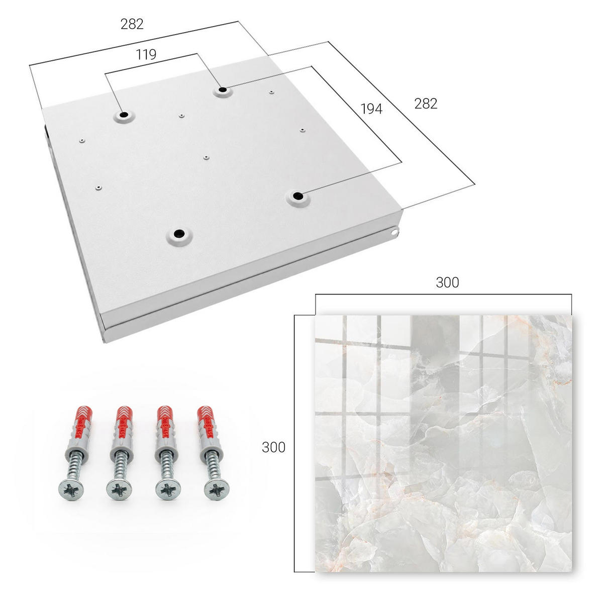 SCHLÜSSELBOX Weiß 30x30 cm – Türöffnung nach rechts - Neutrale Eleganz - Weiß, Metall (30/30/5cm) - TULUP