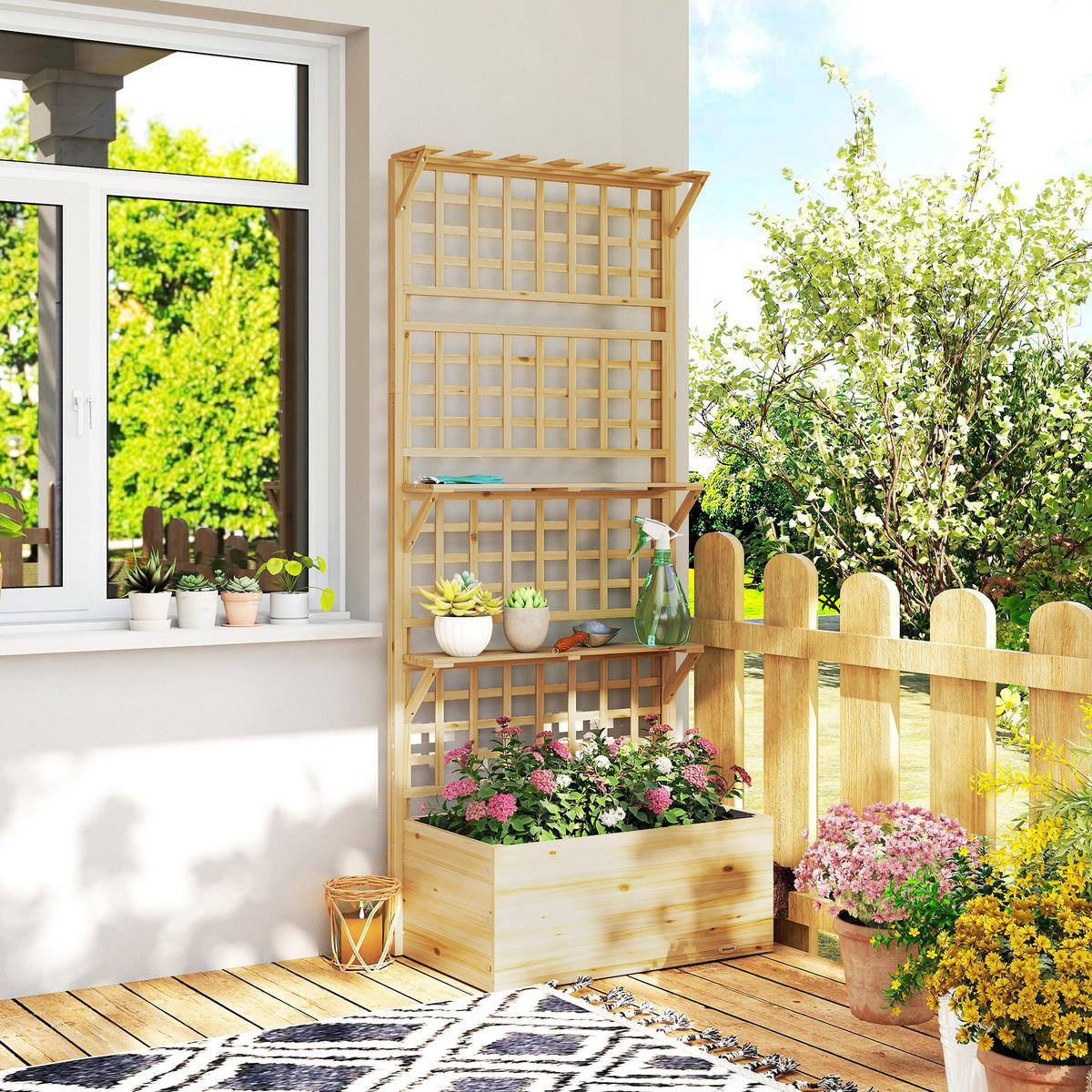 HOCHBEETmit-Spalier Tannenholz Naturholz - Naturfarben, Holz (76/177/43.5cm) - Outsunny